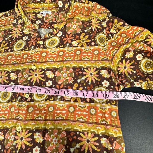 EARTHBOUND TRADING Co. Camicia da Campeggio Uomo Retrò Bottoni Floreali Giallo Marrone M - Foto 2 di 6