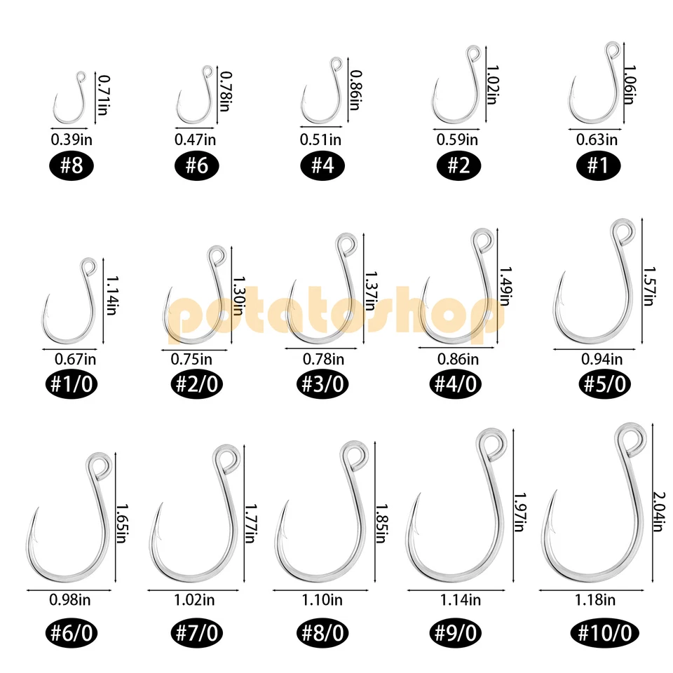 30pcs Inline Single Hooks Replacement Fishing Hooks 8-10/0 Big Eye Carbon Steel - Image 2 of 4