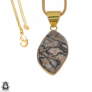 Authentic Porcelain Jasper 24K Gold Plated Pendant 3mm Snake Chain GPH1085