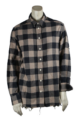 Iro Jeans Donella Soft Beige Black Flannel Plaid Long Sleeve Shirt Women Size S