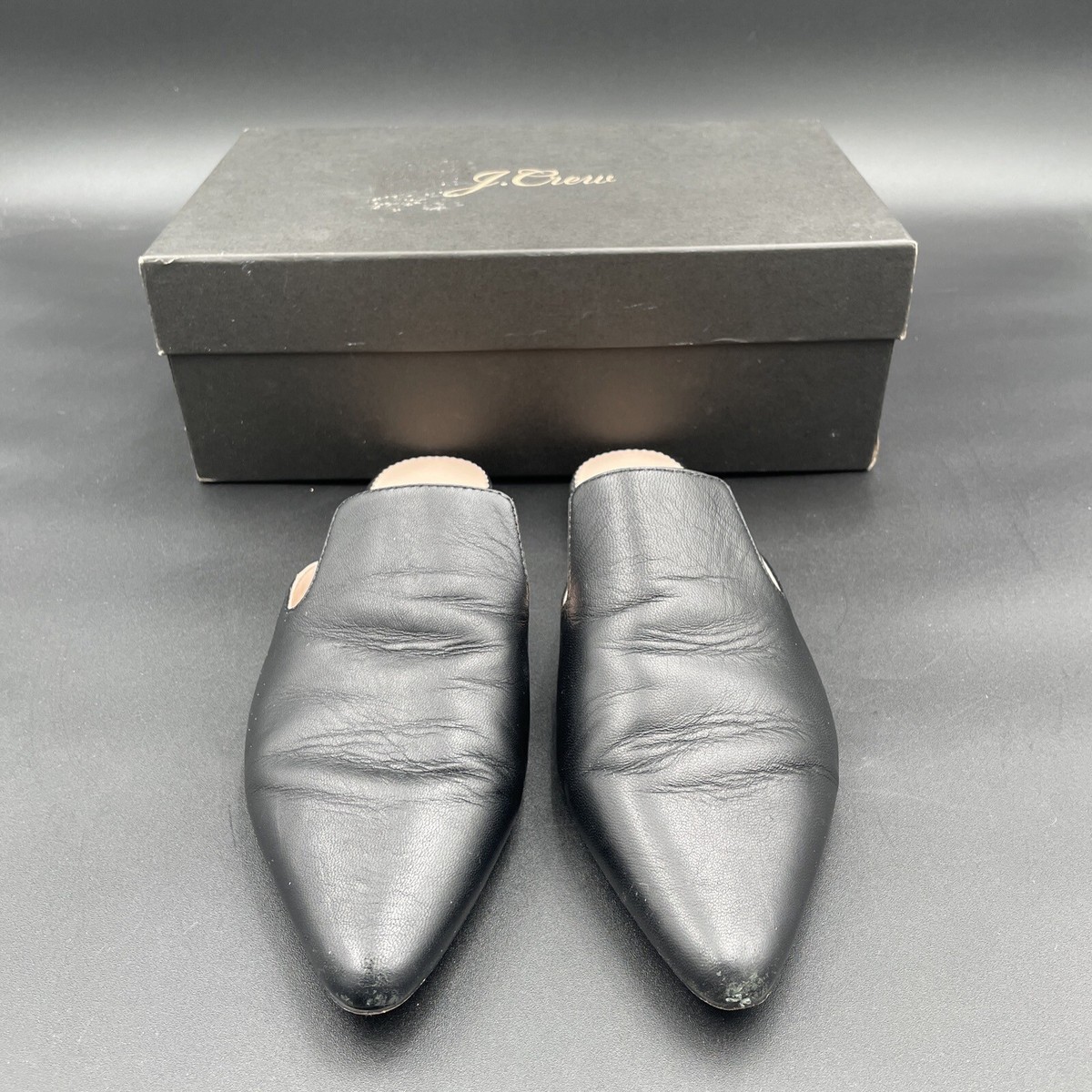 J Crew Black Pointed Tips Slides Style AB095 Size 6-M