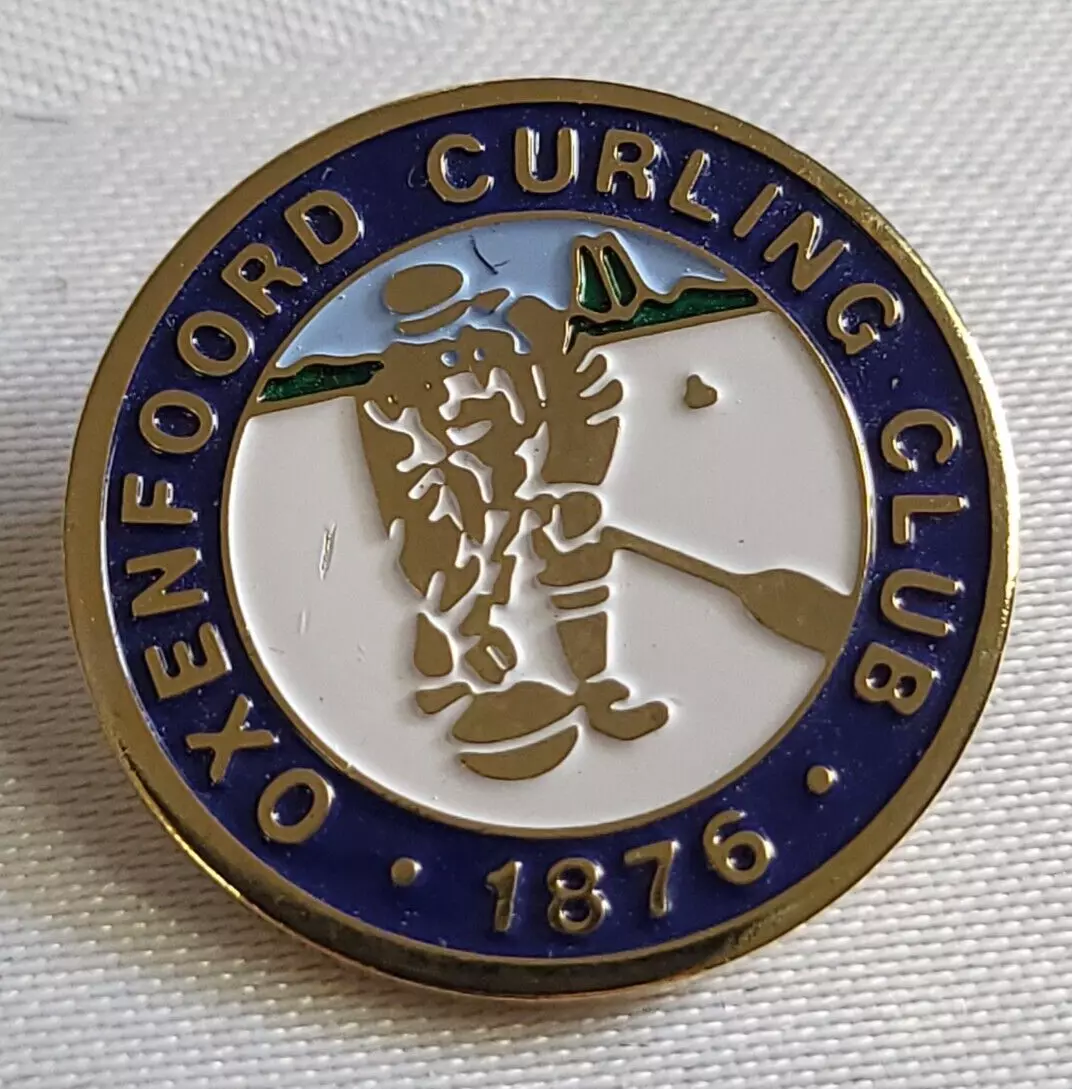 OXENFOORD CURLING CLUB VINTAGE SPORTS MEMBER LAPEL PIN WEAR PINBACK