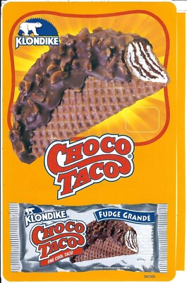 Klondike Choco Taco Ice Cream Truck Sticker  8'' x 5'' FREE SHIPPING YELLOW