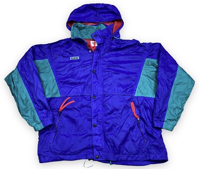 Vtg 90s Columbia Sportswear Omni Tech Windbreaker Jacket Purple Teal Red Mens M