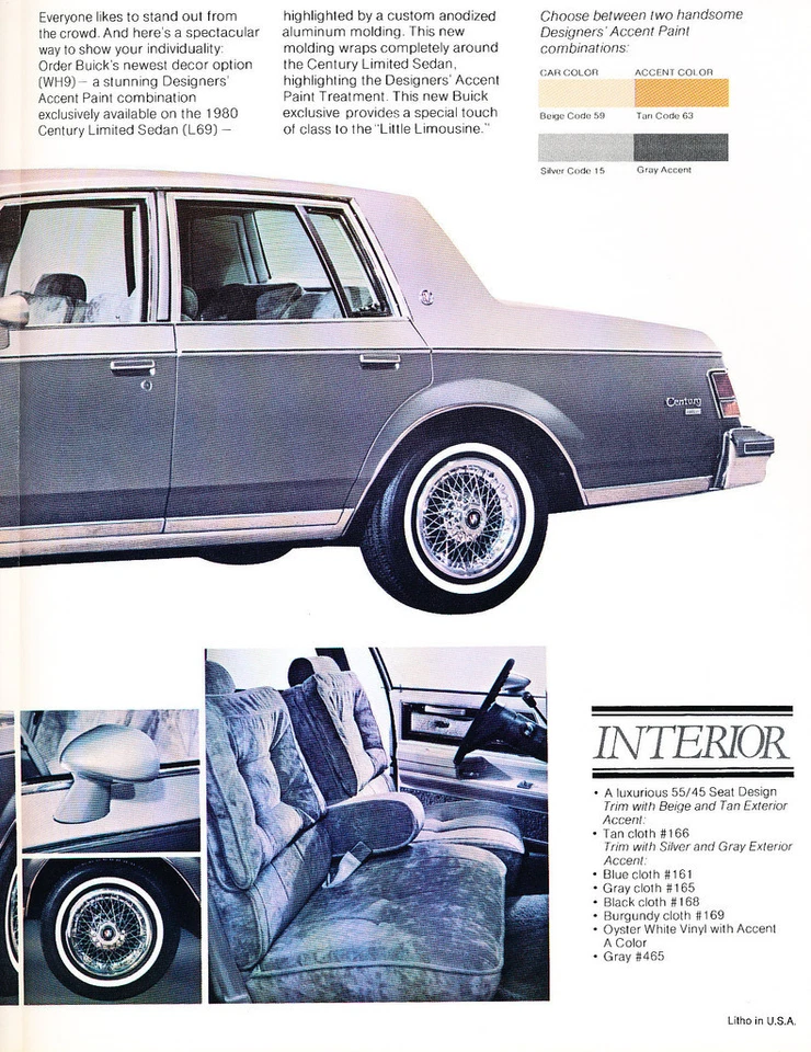 1980 Buick Century Limited Sedan Original Car Sales Brochure Folder Foto 3 de 3