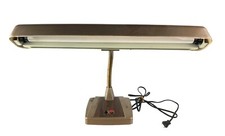 Brown Metal Gooseneck Fluorescent Desk Lamp Faux Wood Grain Base 19"