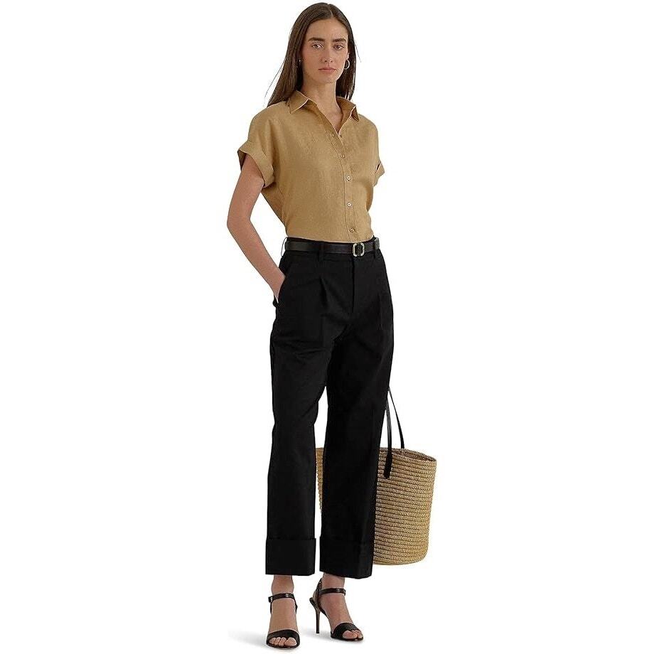 Lauren Ralph Lauren Women Stretch Cotton Wide Leg Double-Faced Ankle Pants US 14