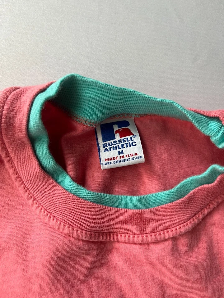 Vintage Russell Athletic Womens Sz M Barbie Style Crop Shirt 2 Collar Made USA - Image 3 of 4