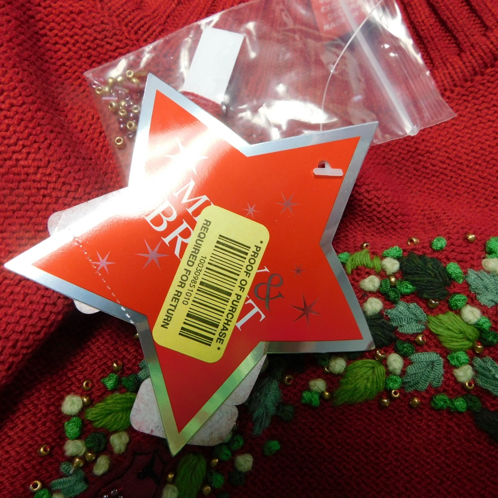 Merry & Bright Embroidered Beaded Cardinal Ugly Christmas Sweater - Large #7508