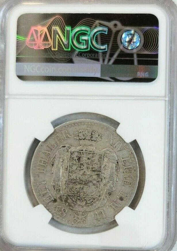 1841 GERMANY SILVER 1 TALER BRUNSWICK WOLFENBUTTEL NGC VF 30 RARE TOP POP 1 - Image 4 of 4