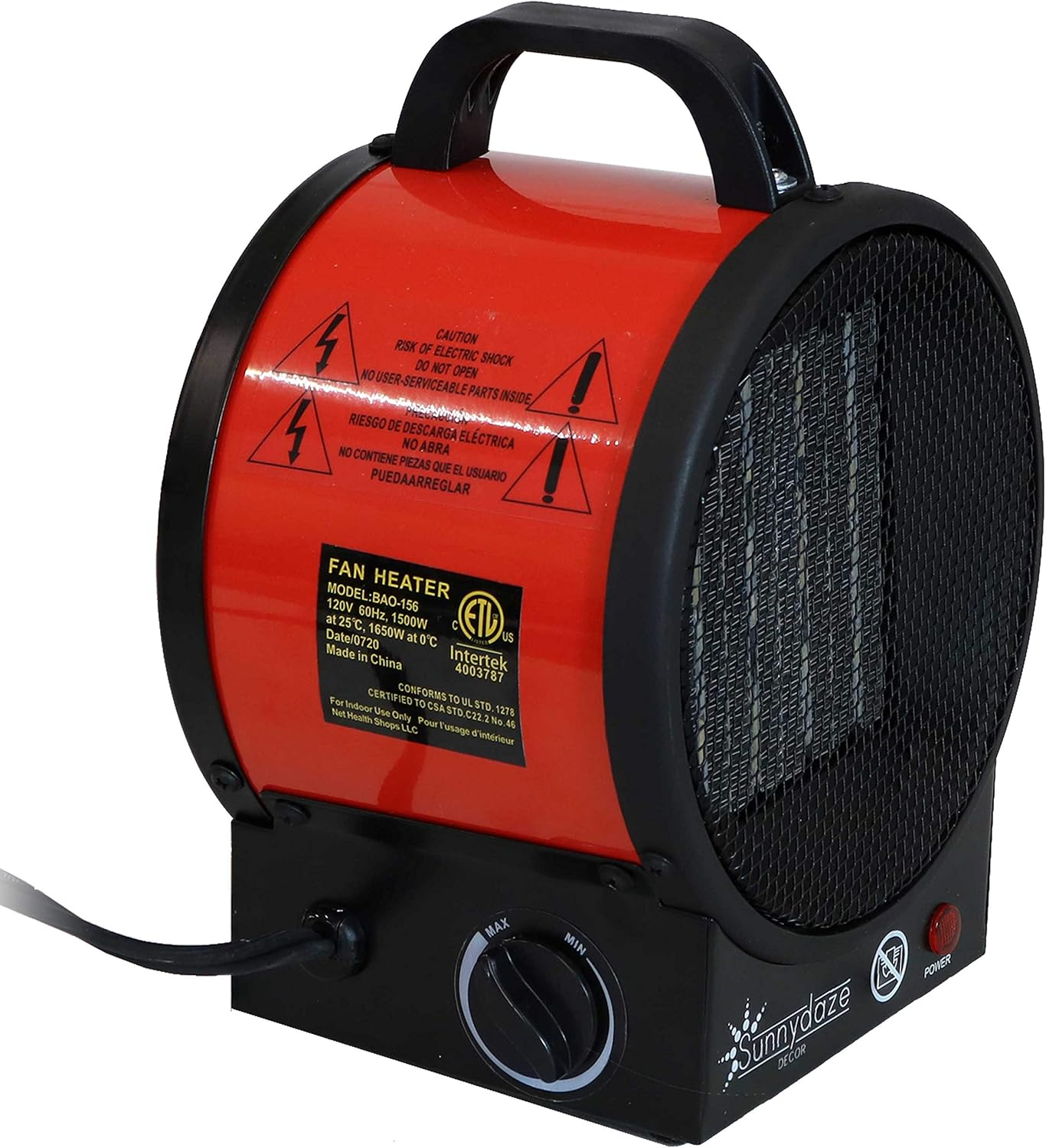 120V Portable Electric Utility Heater for Garage - 1500W/750W - Auto Shutoff - S