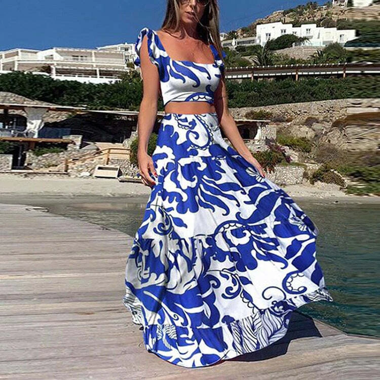 Women s 2 Piece Slim Fit Holiday Crop Top Maxi Skirt