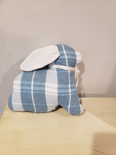 Handgefertigter Hase Kaninchen blau weiß kariert Stofftier Plüschtier - Bild 1 von 6