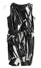David Meister Cotton Blend Size 10 Ivory Black Brushstroke Print Shift Dress