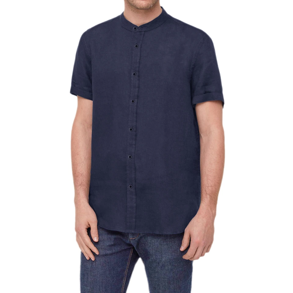 Camicia uomo Lino e Cotone Collo Coreana Mezza Manica Corta Slim Fit VEQUE - Immagine 3 di 4