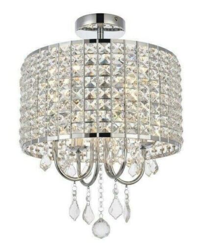 Round Crystal Shade Flush Mount 4 Light Dining Room Bedroom or Bathroom Lighting - Picture 3 of 9