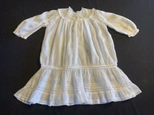 Antique Victorian Child/Baby White Drop Waist Dress 3/4 Sleeve Lace Large Doll