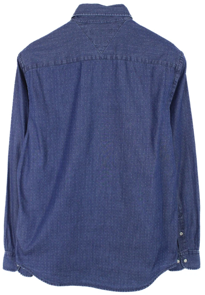 TOMMY HILFIGER New York Fit Shirt Men's MEDIUM Denim Polka Dot Button Down Blue - Image 2 of 4