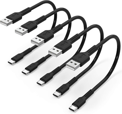 6 Inch Short Fast Charging Cord, 5 Pack Durable USB a to USB Type C 3A Cable for