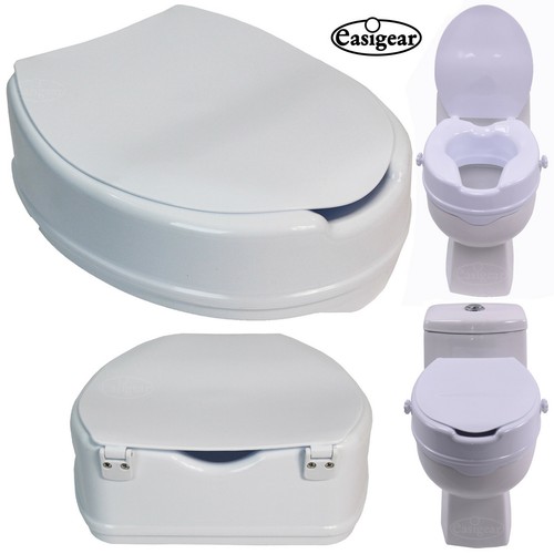 Raised Toilet Seat Aid with Lid 10cm 4inches Elevated Strong and Durable - Picture 1 of 12