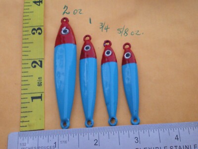 8 ANCHOVY FISH JIG/SPOON STYLE LURE BAIT 2,1,3/4,5/8 OZ 2ea COBALT BLUE/RED HEAD