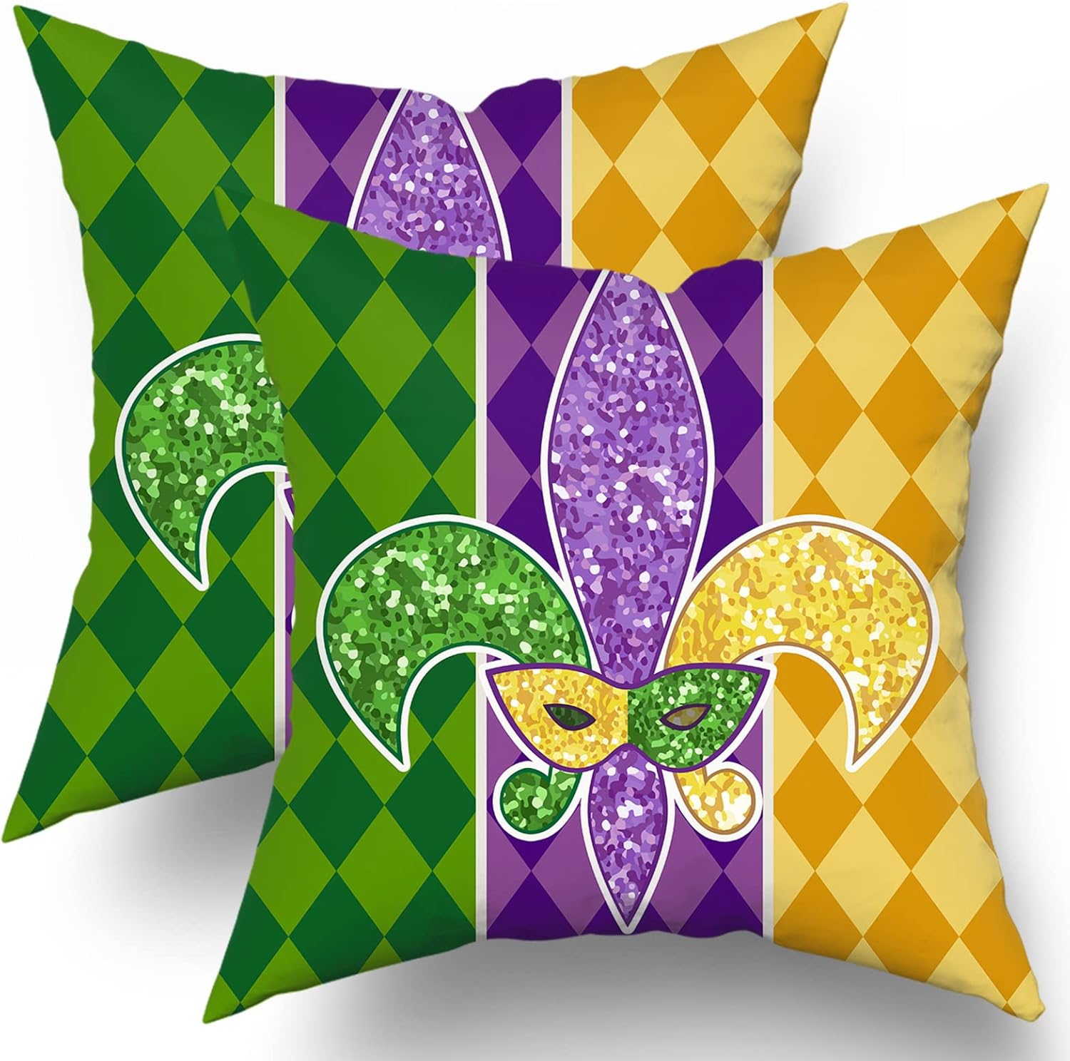 Mardi Gras 18x18 Inch Pillow Cover with Masquerade Mask and Fleur De Lis Design