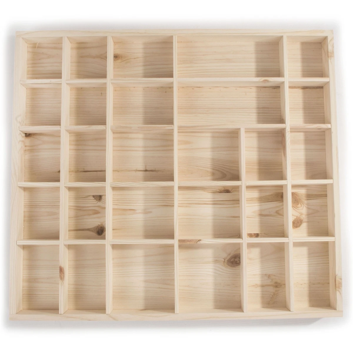 Wall Hanging Wooden Trinket Display Shelf 28 Compartments 450 x 400 x 40 mm