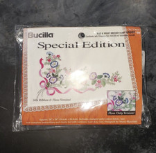 Bucilla Stamped for Embroidery BLUE  VIOLET Dresser Scarf Floral