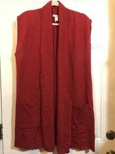 Chico  s Open Front Long Cardigan Sleeveless Red Size 12 2 