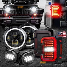 For Jeep Wrangler Jk 07-18 Combo 7inch Halo Led Headlight Bumper Fog Tail Light