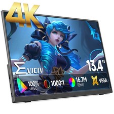 4K Portable Monitor 13.4" Slim Lightweight HDR Screen USB-C HDMI Dsipaly w/Stand