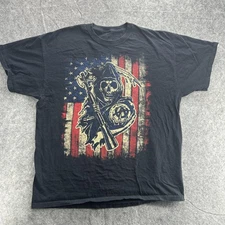 Sons of Anarchy Shirt Mens Extra Large Black American Flag Grim Reaper Tee FX