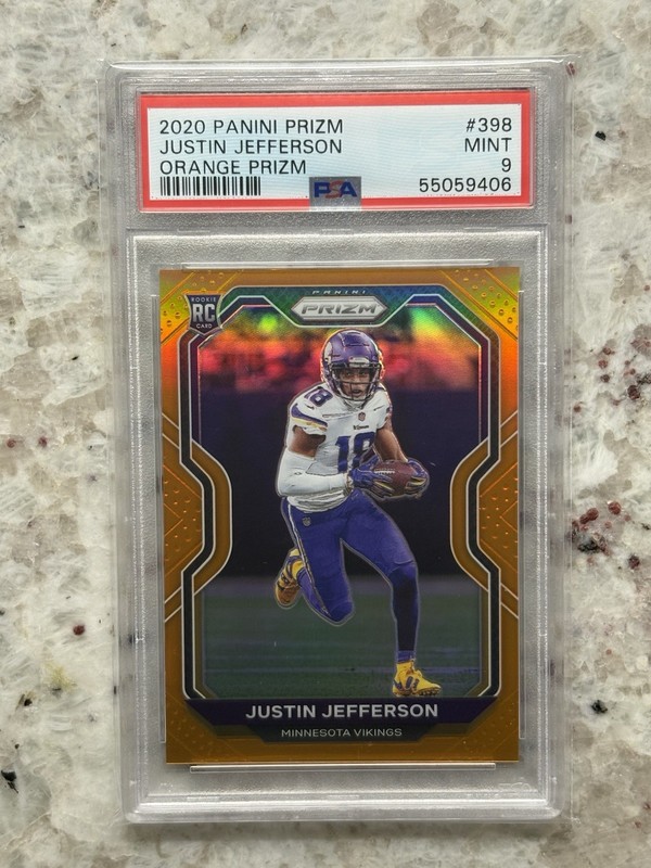 2020 Panini Prizm Rookie -Justin Jefferson #398 Orange Refractor /249 (RC) PSA 9