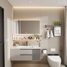 35 x 28" Aluminium Medicine Cabinet Mirror w/LED Light and Cosmetic Storage Rack