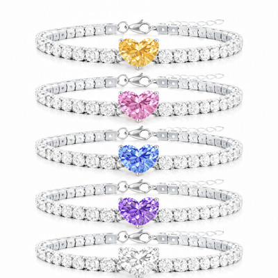 Crystal Heart Tennis Bracelet Sparkling Cubic Zirconia  Jewelry Gift for Women