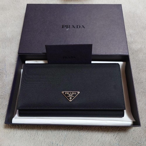 Prada Saffiano Triangle logo Leather Long Wallet Black Near Mint gift