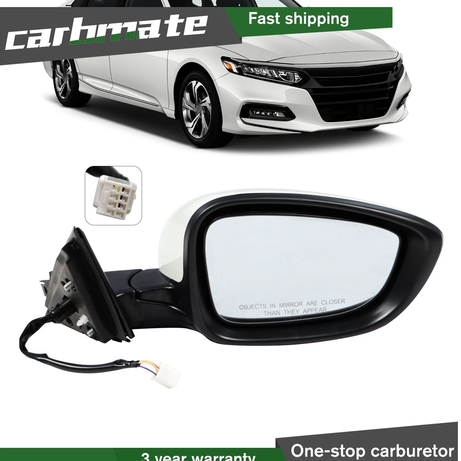 White Passenger Right Side Mirror 3Pin For Honda Accord 2018 2019 2020 2021 2022