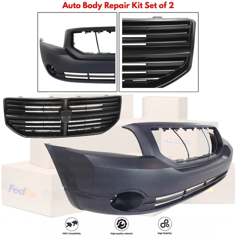 Front Bumper Cover Fascia & Grille Assembly Kit For 2007-2012 Dodge Caliber Foto 2 de 4