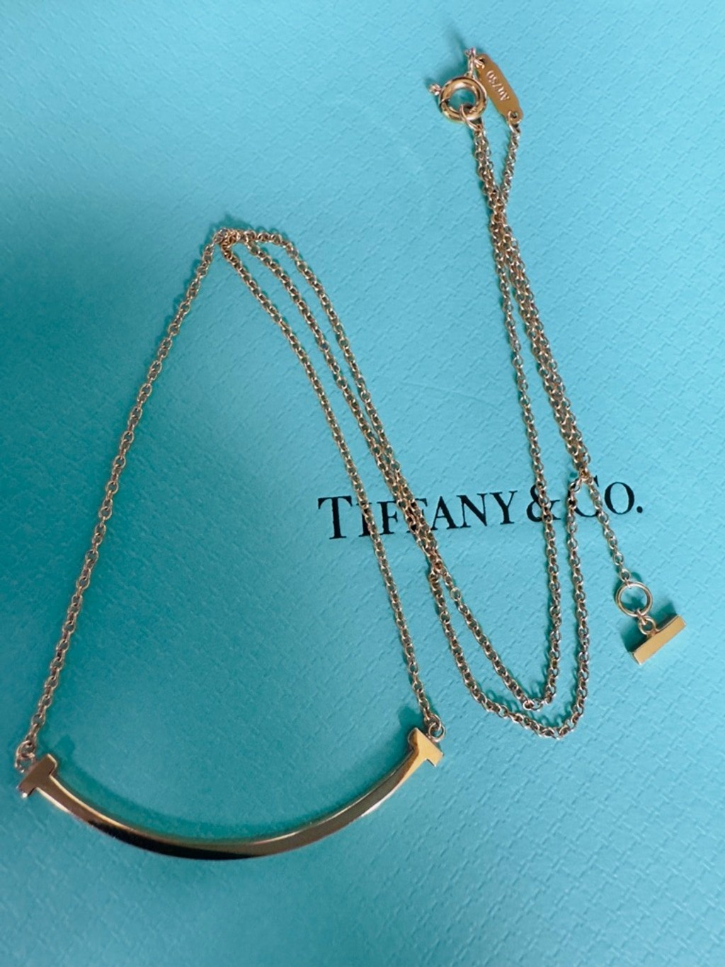 Tiffany & Co. 18k Rose Gold Small T Smile Pendant Necklace 16” Yo 18.1”