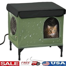 Weatherproof Cat House Heated Outdoor Shelter Insulated Escape Door Feral Cats