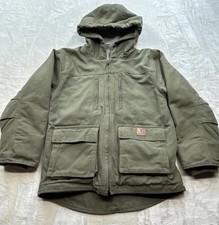 Vintage Kids Carhartt Zip Up Parka Hooded Jacket Olive Green Sz Medium 10-12