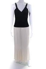 Chanel Womens Wool Silk Satin V-Neck A-Line Runway Gown Black White Limited Edit