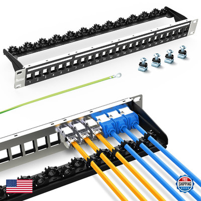 PBAEGAV 24 Port Patch Panel Blank UTP/STP 1U 19  Keystone Patch Panel with Cable
