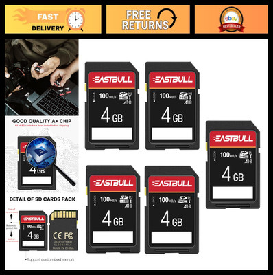 5-Pack 4GB Class 10 SD Cards U1 V30 High-Speed 100MB/s for Camera & Video