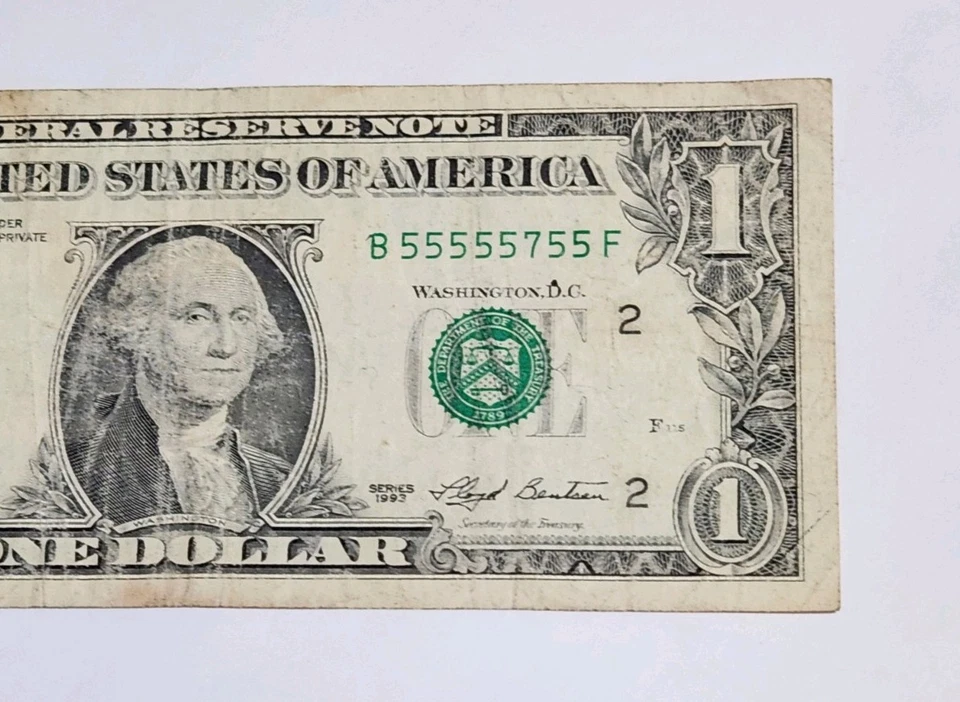 Billete de dólar 1995 7 DE UNA CLASE 5s número de serie elegante bien circulado. difícil de encontrar Foto 3 de 4