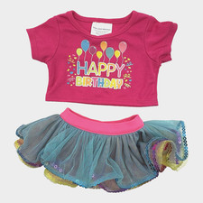 Build A Bear Happy Birthday Pink Balloons Top Rainbow Sequin Tutu Teddy Clothes