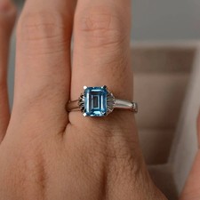 925 Sterling Silver Blue Topaz Gemstone Dainty Women Ring US Duty Free
