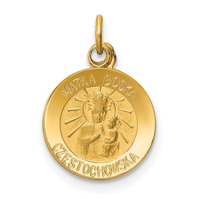 14k Yellow Gold Polished and Satin Solid Matka Boska Czestochowska Medal