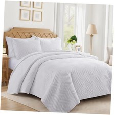 White Quilt Queen Size with Striped Pattern, Full/Queen 90"x96" Bright White