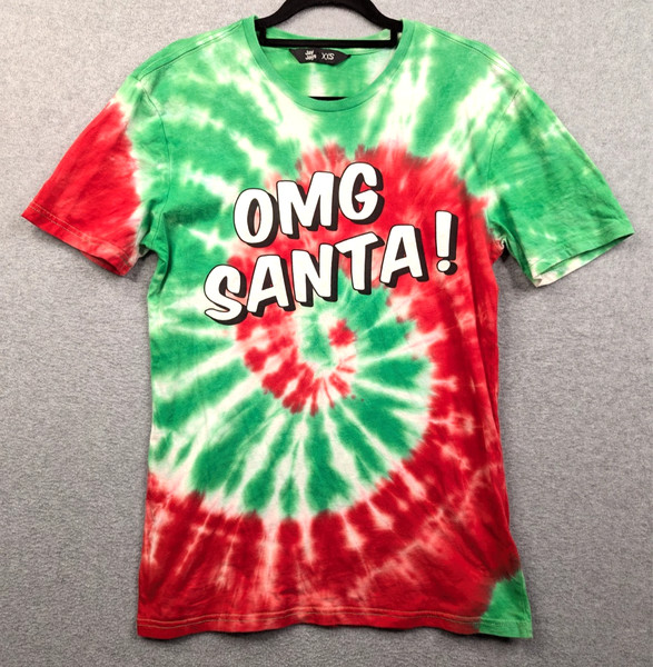 Jay Jays Top Womens XXS / 6 Green Red T Shirt OMG Santa Tee Christmas Tie-Dye